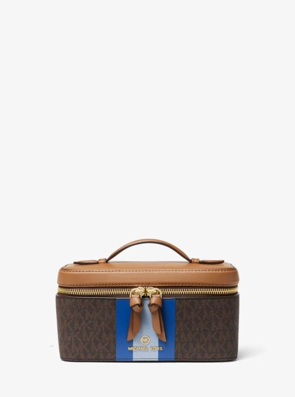 Damske Cestovné Tašky Michael Kors Medium Logo Stripe Trunk Travel Case Modre - Kabelky Michael Kors Vypredaj | HUYSV-4128